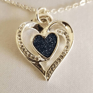 Brilliance Silver Tone Crystal Heart Necklace with Blue Swarovski Crystals‎